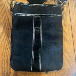 Vintage Y2K Coach Black Nylon & Leather Crossbody Bag with COACH Monogram Style